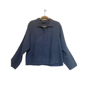 Two star Dog Hemp Tunic Blouse Womens L slate Blue Eco friendly Lagenlook